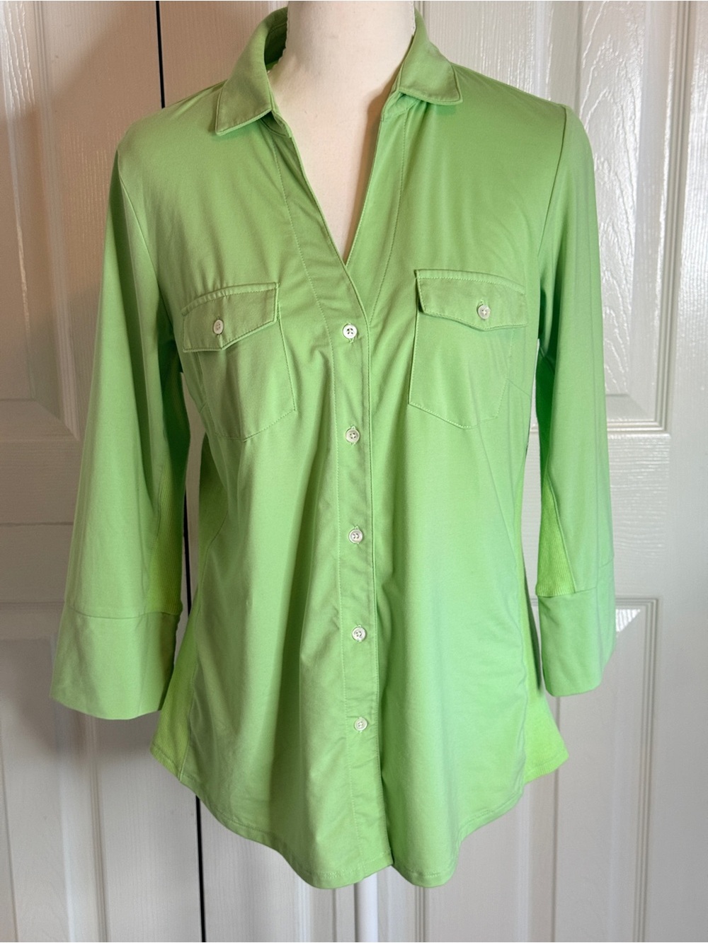 J. McLaughlin Brynn Knit Jersey 3/4 Sleeve Shirt Lime Green Size M EUC